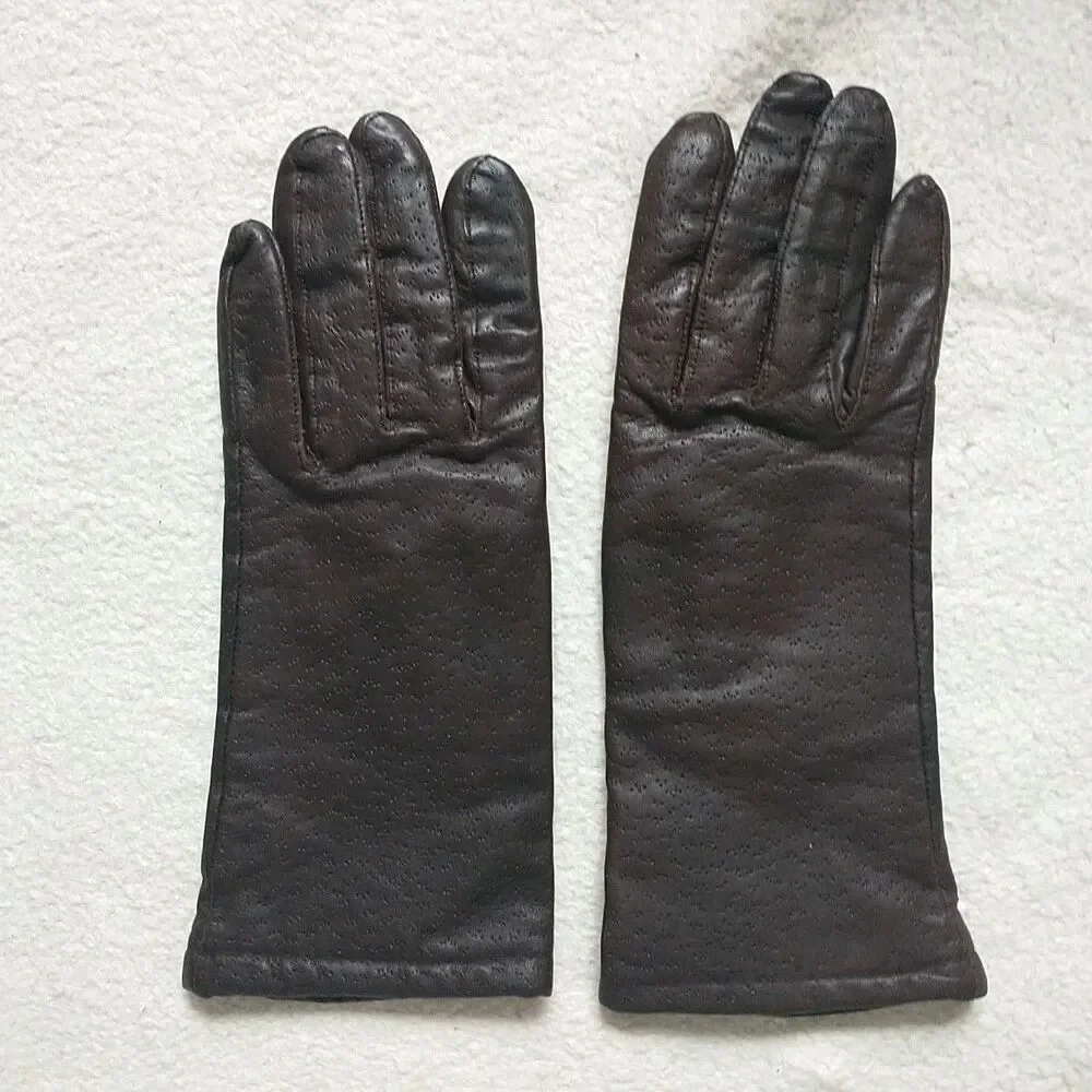 Genuine Leather Gloves Womens M/S*Brown Lined Quiet Luxury
